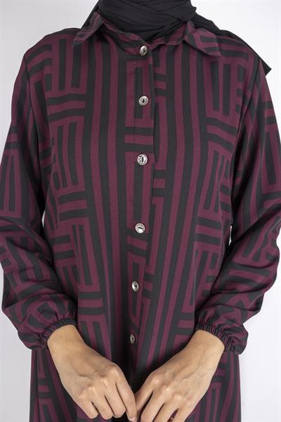 Labirent Desen Salaş Elbise Bordo OTW2191