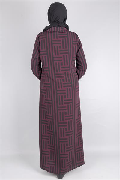 Labirent Desen Salaş Elbise Bordo OTW2191