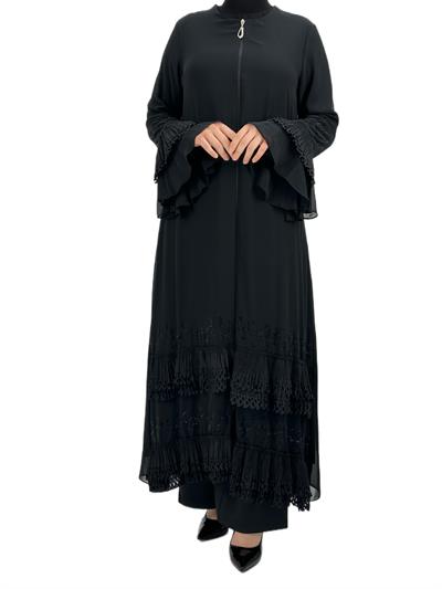 Lazer Kesim Detaylı Ferace Siyah OTW36153