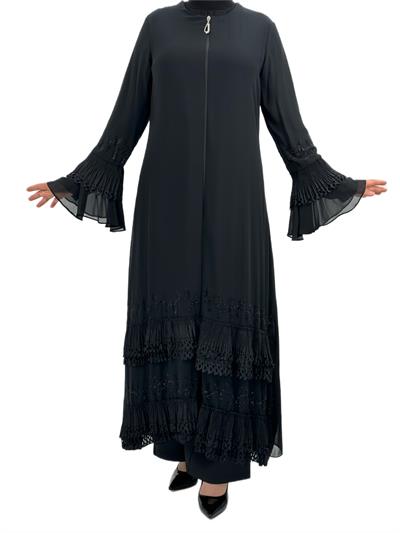 Lazer Kesim Detaylı Ferace Siyah OTW36153