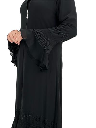 Lazer Kesim Detaylı Ferace Siyah OTW36153