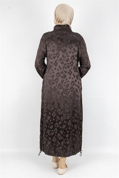 Leopar Desenli Düğmeli Uzun Tesettür Elbise Kahve OTW6038
