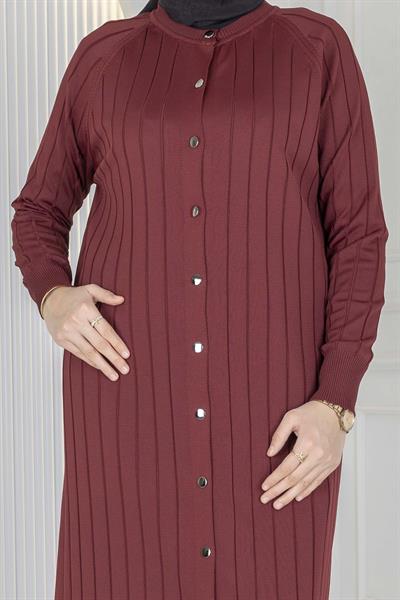 Merserize Fitilli Uzun Hırka Bordo OTW1036