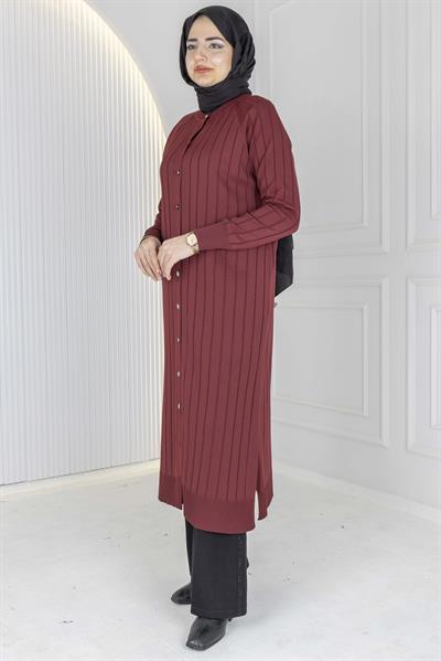 Merserize Fitilli Uzun Hırka Bordo OTW1036
