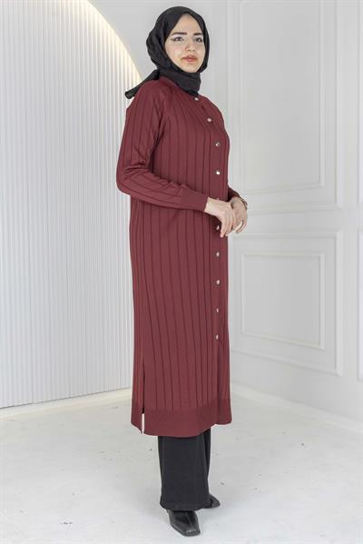 Merserize Fitilli Uzun Hırka Bordo OTW1036