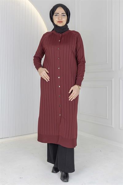 Merserize Fitilli Uzun Hırka Bordo OTW1036