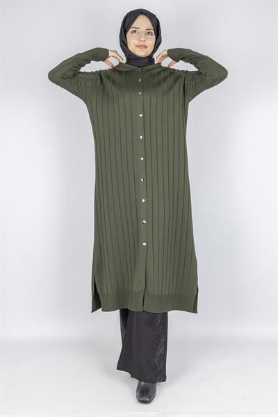 Merserize Fitilli Uzun Hırka Haki OTW1036