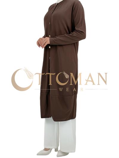 Merserize Triko Düğmeli Hırka Kahve OTW588