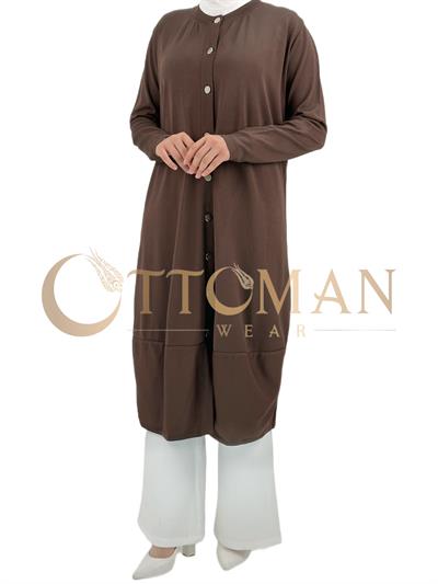 Merserize Triko Düğmeli Hırka Kahve OTW588