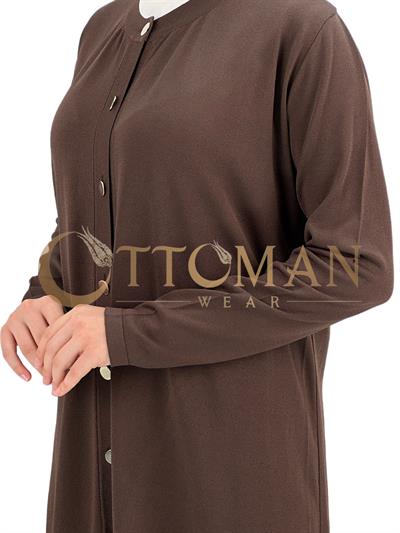 Merserize Triko Düğmeli Hırka Kahve OTW588