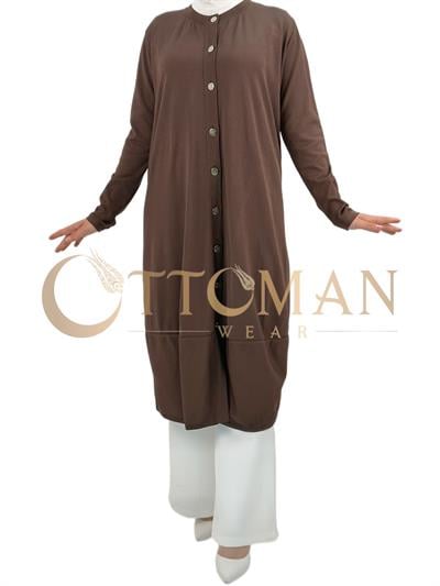 Merserize Triko Düğmeli Hırka Kahve OTW588