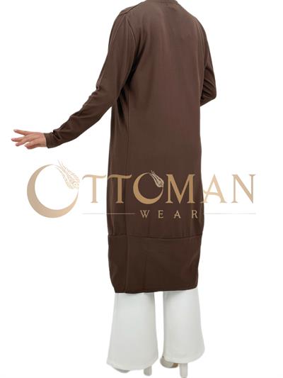 Merserize Triko Düğmeli Hırka Kahve OTW588