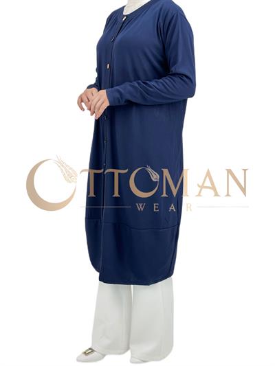 Merserize Triko Düğmeli Hırka Lacivert OTW588