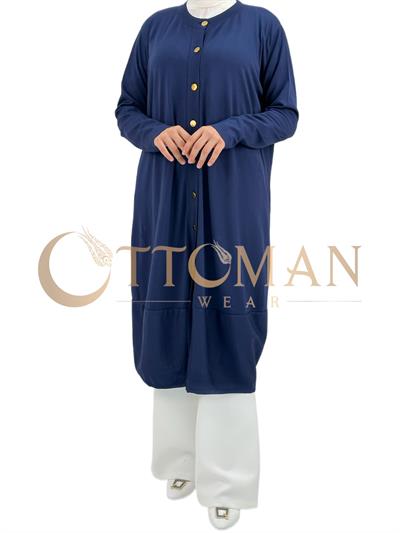 Merserize Triko Düğmeli Hırka Lacivert OTW588