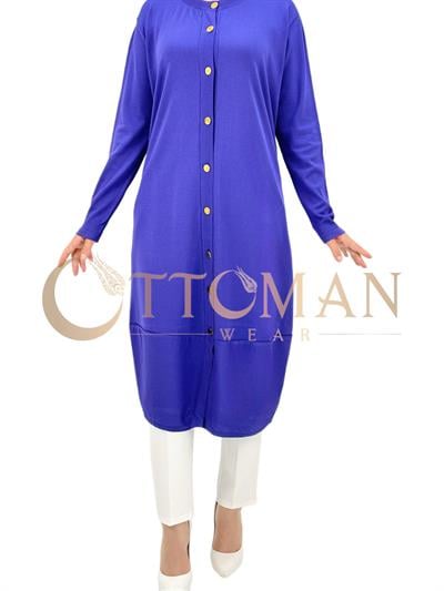 Merserize Triko Düğmeli Hırka Mor OTW588