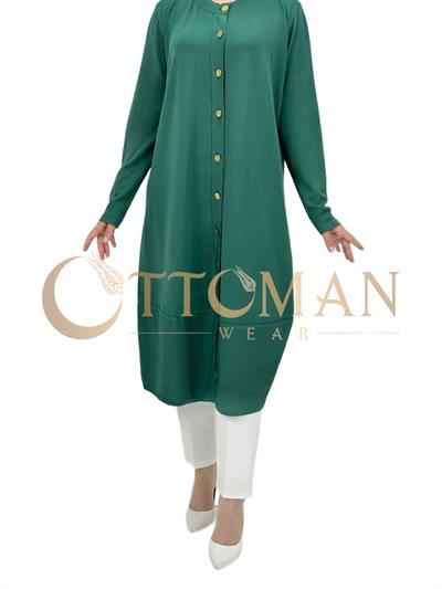 Merserize Triko Düğmeli Hırka Neon Yeşil OTW588