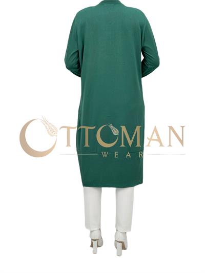 Merserize Triko Düğmeli Hırka Neon Yeşil OTW588