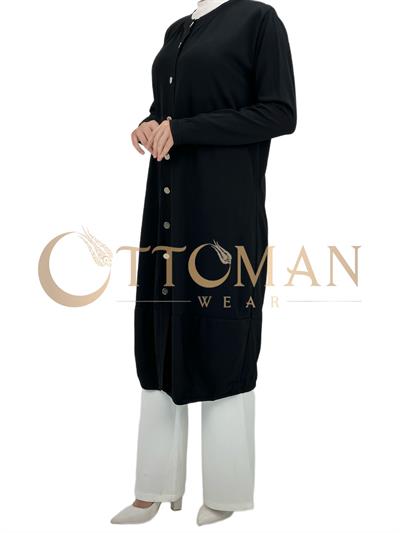 Merserize Triko Düğmeli Hırka Siyah OTW588