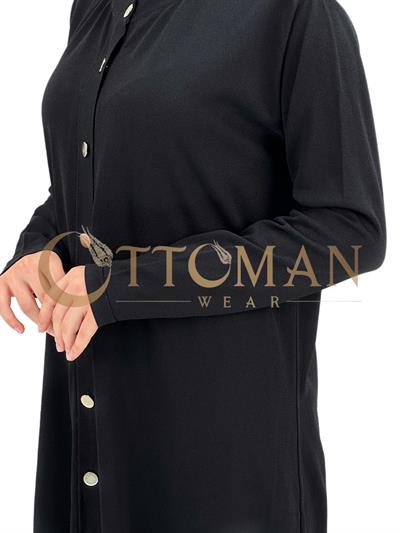 Merserize Triko Düğmeli Hırka Siyah OTW588