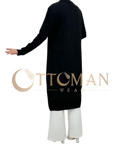 Merserize Triko Düğmeli Hırka Siyah OTW588