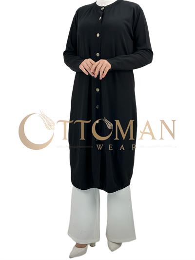 Merserize Triko Düğmeli Hırka Siyah OTW588