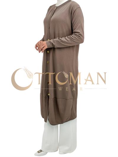 Merserize Triko Düğmeli Hırka Vizon OTW588