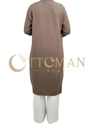 Merserize Triko Düğmeli Hırka Vizon OTW588