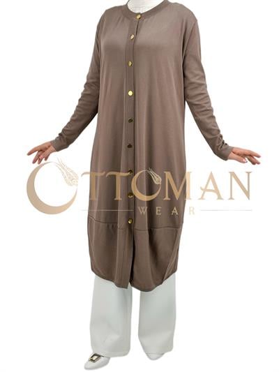 Merserize Triko Düğmeli Hırka Vizon OTW588