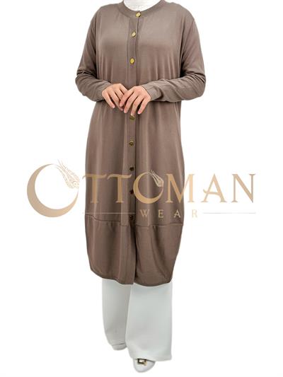 Merserize Triko Düğmeli Hırka Vizon OTW588