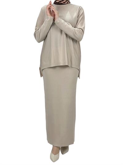 Merserize Triko Etekli Takım Bej OTW0324