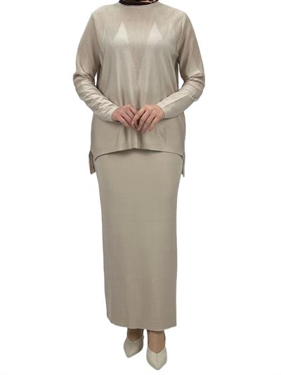 Merserize Triko Etekli Takım Bej OTW0324