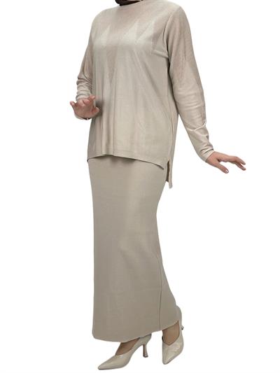 Merserize Triko Etekli Takım Bej OTW0324