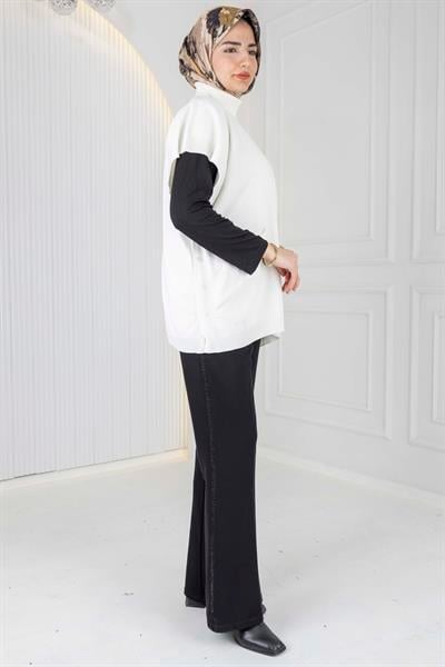 Merserize Triko Kolsuz Tunik Ekru OTW127