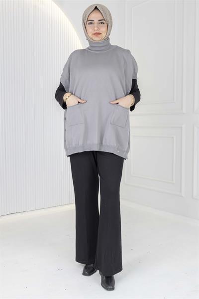 Merserize Triko Kolsuz Tunik Gri OTW127