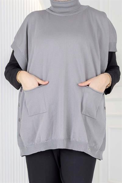 Merserize Triko Kolsuz Tunik Gri OTW127