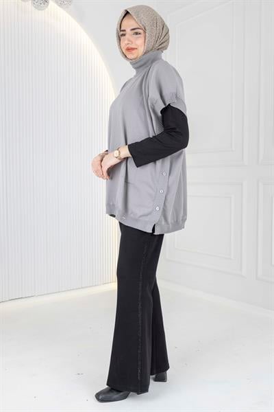 Merserize Triko Kolsuz Tunik Gri OTW127