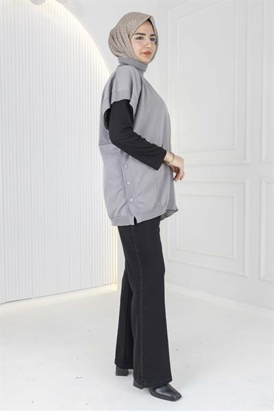 Merserize Triko Kolsuz Tunik Gri OTW127