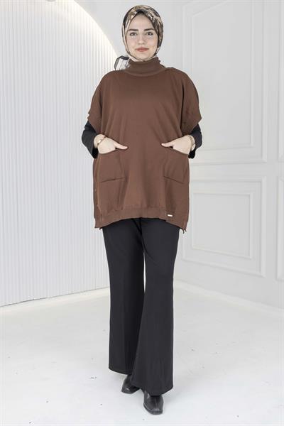 Merserize Triko Kolsuz Tunik Kahve OTW127
