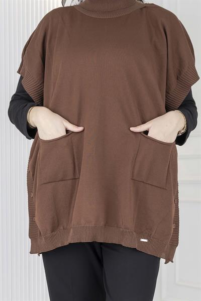 Merserize Triko Kolsuz Tunik Kahve OTW127
