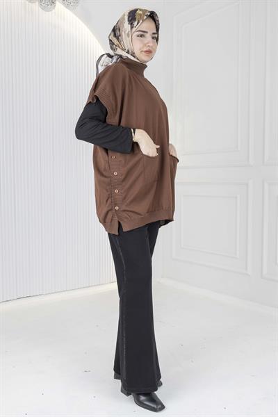 Merserize Triko Kolsuz Tunik Kahve OTW127