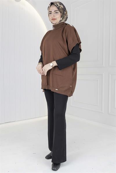 Merserize Triko Kolsuz Tunik Kahve OTW127