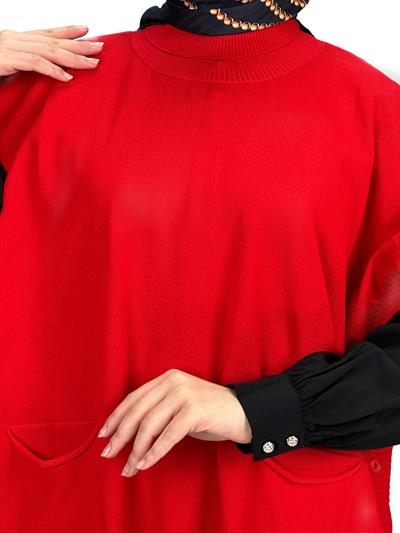 Merserize Triko Kolsuz Tunik Kırmızı OTW127