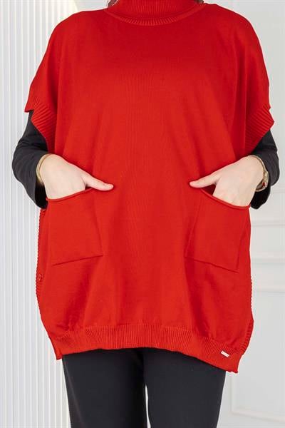 Merserize Triko Kolsuz Tunik Kırmızı OTW127