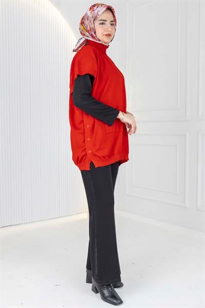 Merserize Triko Kolsuz Tunik Kırmızı OTW127