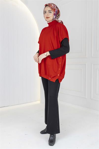 Merserize Triko Kolsuz Tunik Kırmızı OTW127