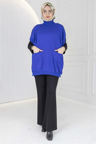 Merserize Triko Kolsuz Tunik Saks OTW127