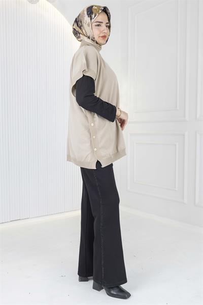 Merserize Triko Kolsuz Tunik Taş OTW127