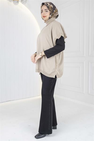 Merserize Triko Kolsuz Tunik Taş OTW127