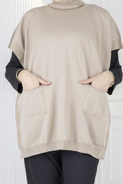 Merserize Triko Kolsuz Tunik Taş OTW127