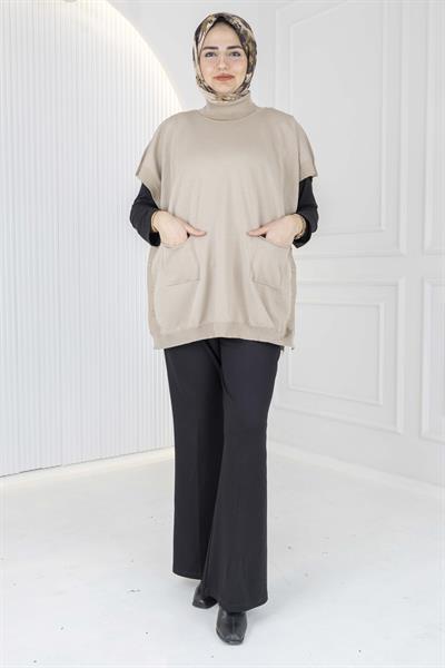 Merserize Triko Kolsuz Tunik Taş OTW127